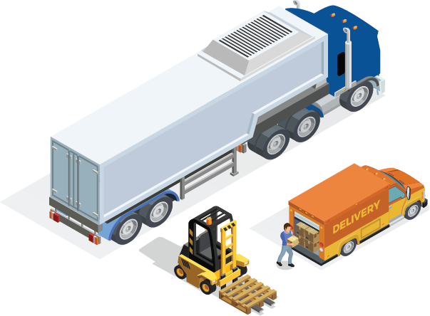 Truck, forklift and delivery van