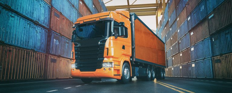 Truck in a container harbor