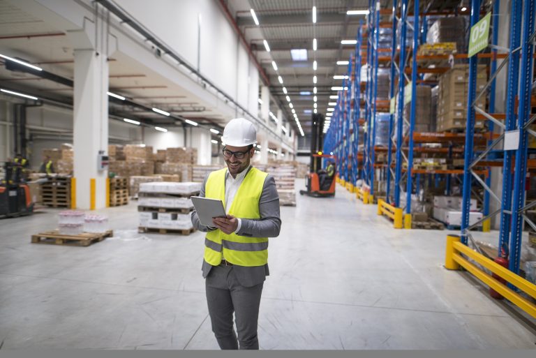 Warehouse manager with a tablet
